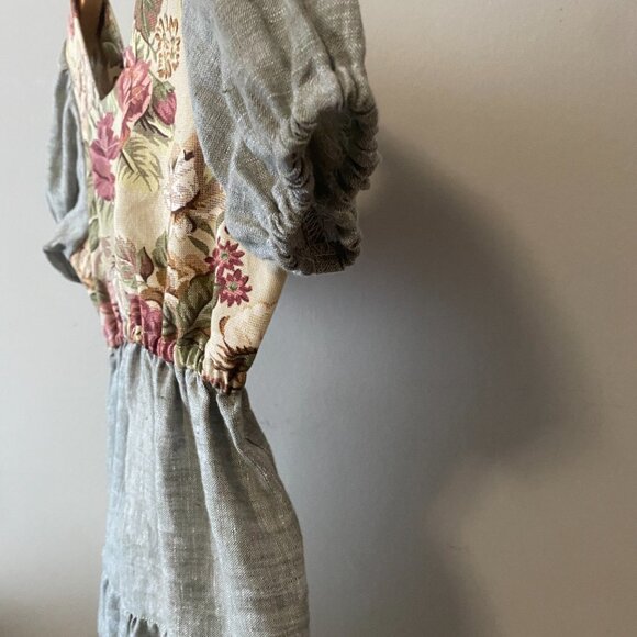 Handmade Children's Cotton Linen Green Multicolour Lace Square Neck Dress - Picture 9 of 12